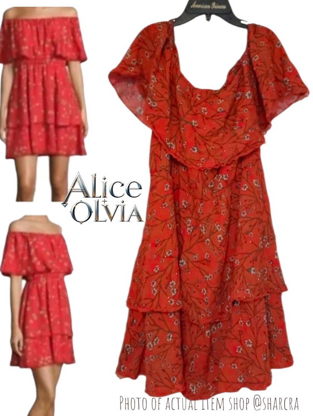 Alice + Olivia Women's off the shoulder ruffle tier mini dress red Daisy's 6